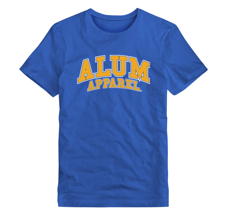 Alum Apparel Original Unisex T-Shirts- Blue and Yellow
