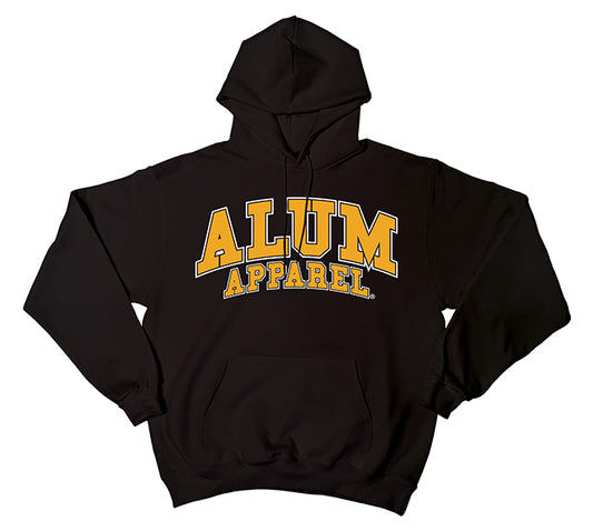 Alum Apparel Original Pullover Hoodie- Black and Yellow