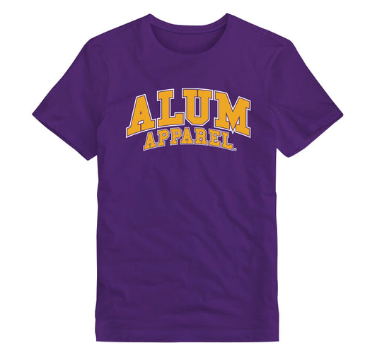 Alum Apparel Original Unisex T-Shirts- Purple and Yellow